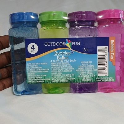 Outdoor Fun 4 Pack Bubble Solution Blue Green Purple Pink Ages 3+ 4 fl oz Each