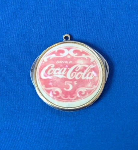 Coca Cola Round Pendant Knife Cigar Cutter Vintage 2 Blades Mother of Pearl