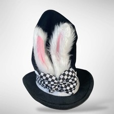 Black Velvet Bunny Ears Hat Checkered Bow Costume Cosplay Easter
