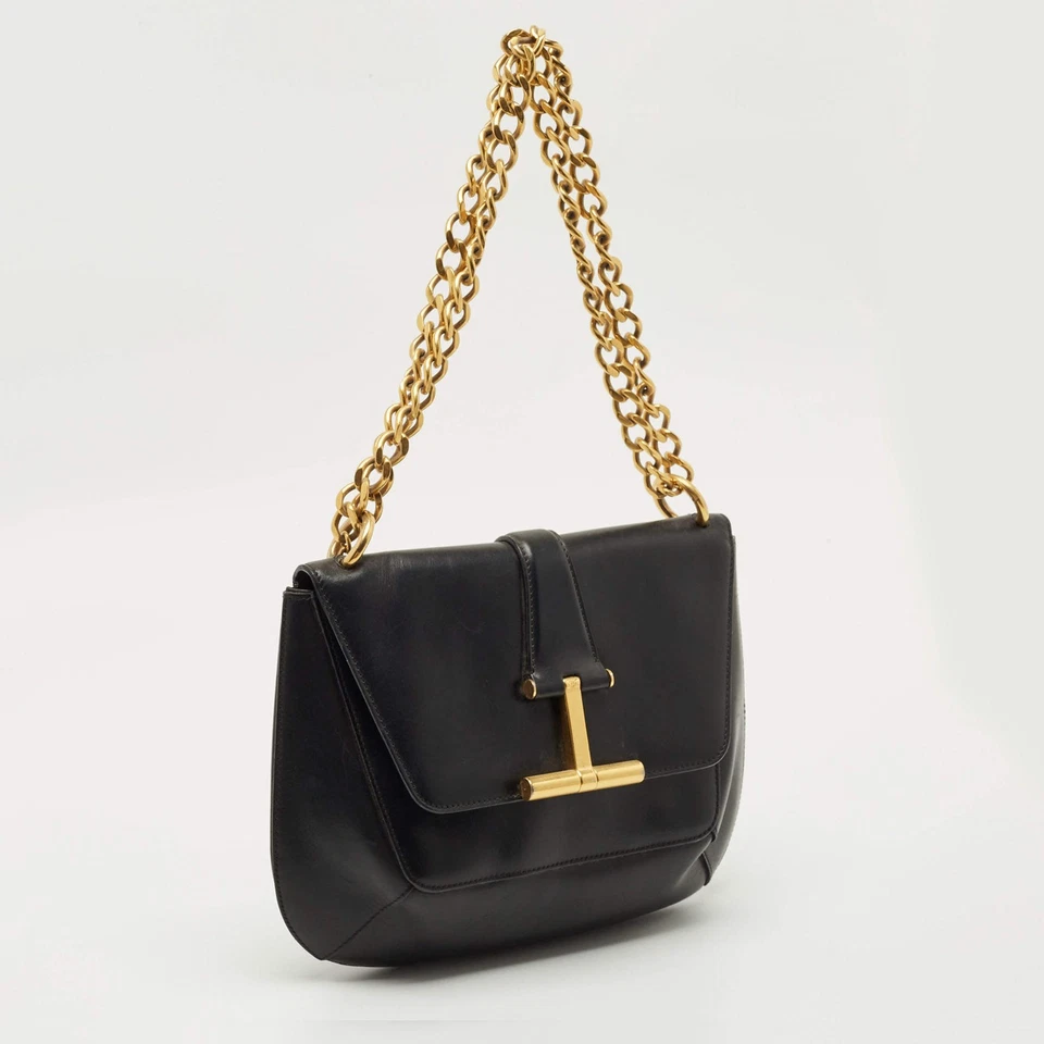 Bolso de hombro Tom Ford de cuero negro con cadena Tara Foto 3 de 4