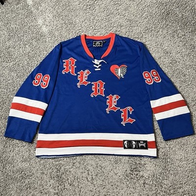 Rebel Vengeance Hockey Jersey Mens Size XL Flaming Skull #99 Urban Streetwear