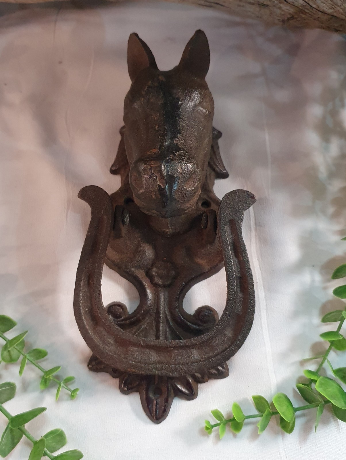 Cast Iron Horse Head & Horseshoe Door Knocker - equestrian, rustic farmhouse