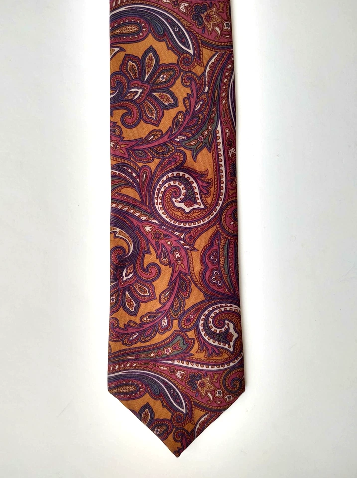 Мужской старинный шелковый галстук LORD & TAYLOR Madder пейсли Raw Sienna/Multi б/у в отличном состоянии 54 дюйма - Изображение 2 из 4