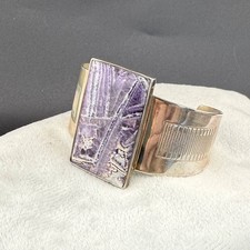 Jay King Purple Jasper Wide Cuff Bracelet DTR 925 Signed 6.5”