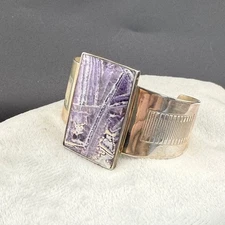 Jay King Purple Jasper Wide Cuff Bracelet DTR 925 Signed 6.5”