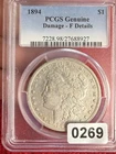 1894 Morgan Silver Dollar $1 Philadelphia PCGS Genuine F Details Damage ref#269