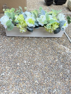 Artificial Green & White Hydrangea Flower Box Arrangement Table Centerpiece