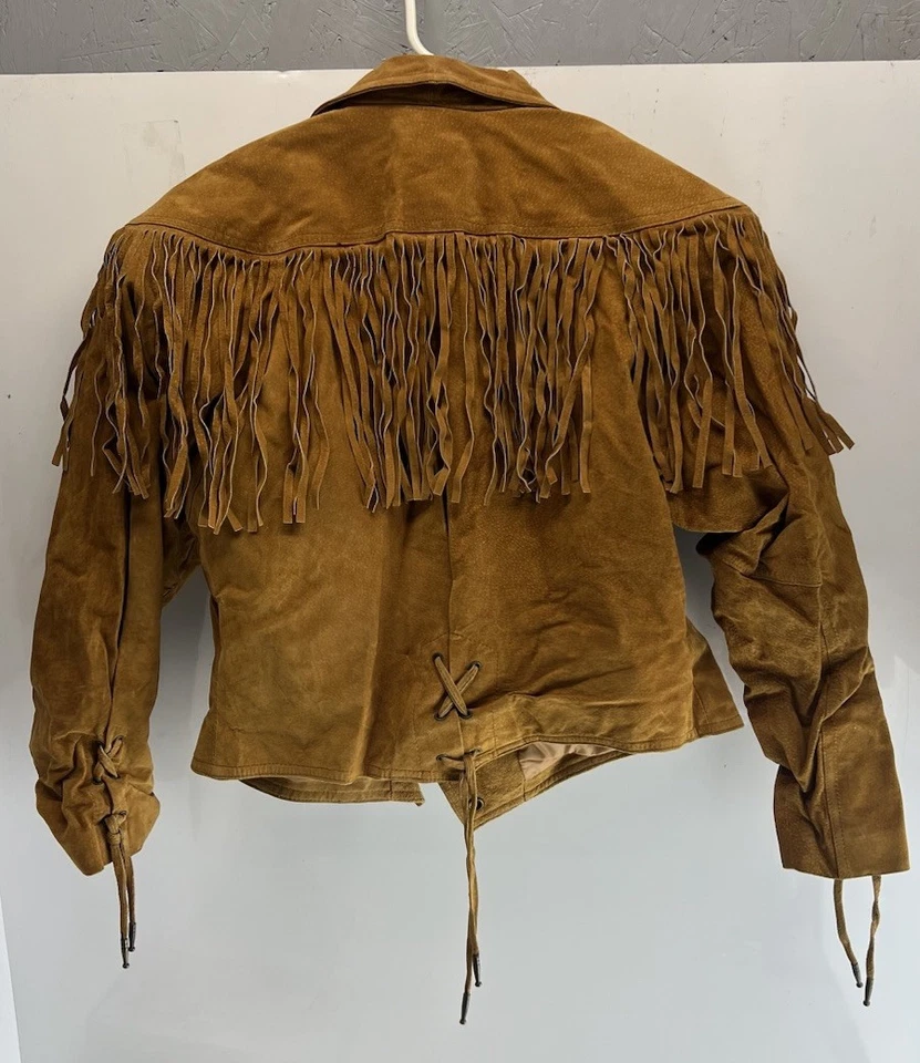 Chaqueta de Colección Años 80 Winlit Gamuza Flecos Para Mujer’s M Western Boho Festival Marrón Foto 2 de 4