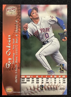 メジャーリーグ　カード　REY ORDONEZ Rey Ordonez Signed 1998 Pacific #209 Baseball Card New York