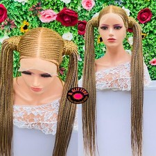 AFRICAN BRAIDED TWO PONYTAIL CONROW WIG ON FULL LACE MEDIUM SIZE 42"