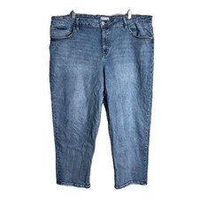 Ava  Viv Cropped Jeans Blue Medium Wash Fading Whiskering Skinny Leg 24W