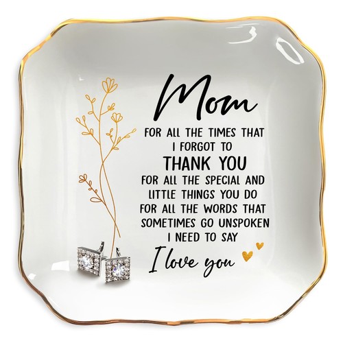 OASSIE Gifts for Mom from Daughter Son - 4"x4" Ceramic Jewelry Dish Tray - Mo...