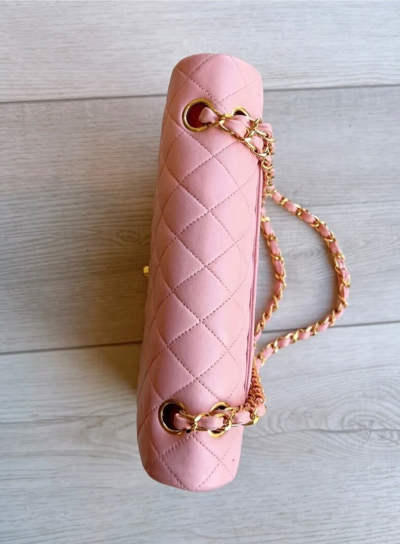 RARE Preloved Chanel Medium Classic Double Flap Sakura Pink