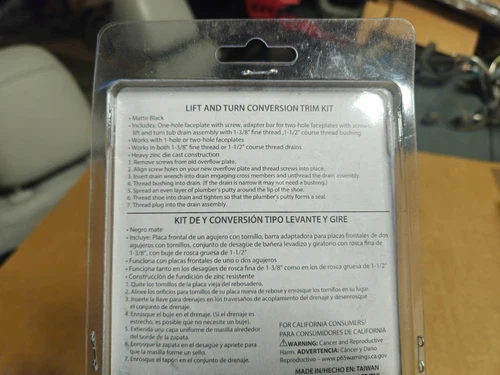 Jones Stephens B51039 One-Hole Lift and Turn BathTub Drain Trim Kit Matte Black - Picture 7 of 8