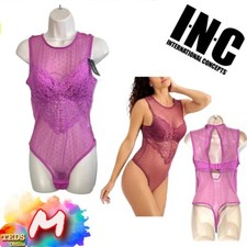 NWT INC Womens M Cupped Swiss Dot Lingerie Thong Bodysuit Pink 100077742 40