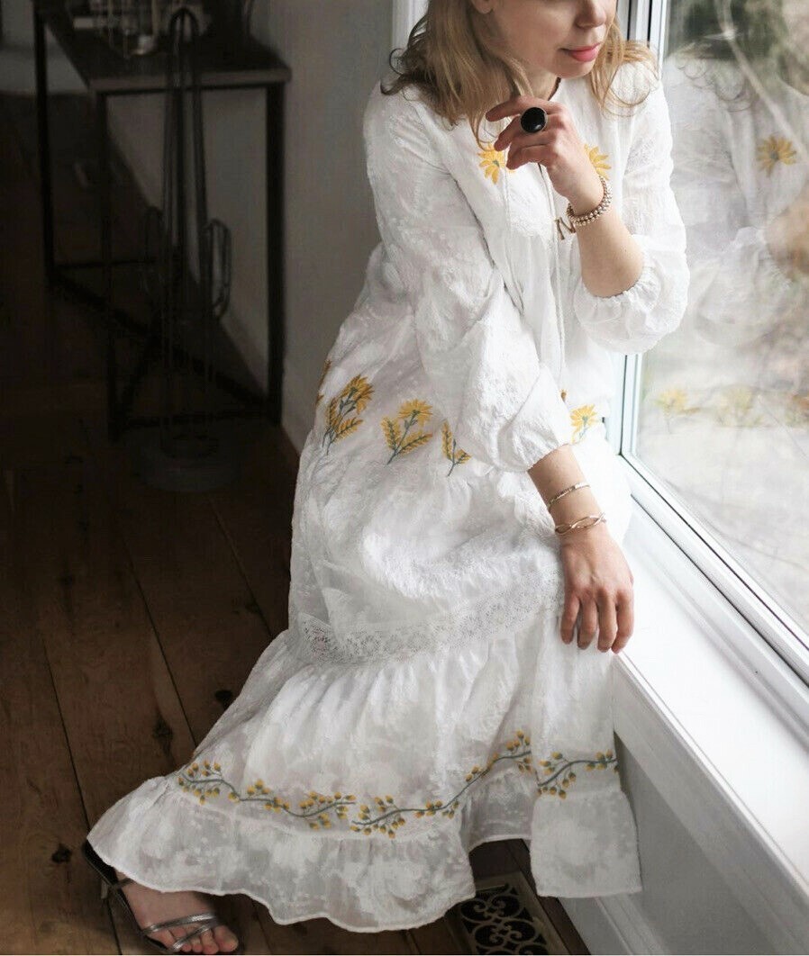【直営・関税送料込】Embroidered long dre ZARA NEW LONG EMBROIDERED DRESS WASHED GREEN SIZE SMALL 5107