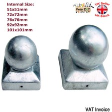 GALVANISED SQUARE Metal Fence Gate Post Cap Caps Flange Size51 to 101mm BALL TOP