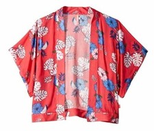  101 Seafolly Girls Red Tropical Vibes Open Front Kimono Swimsuit Cover-Up Sz OS