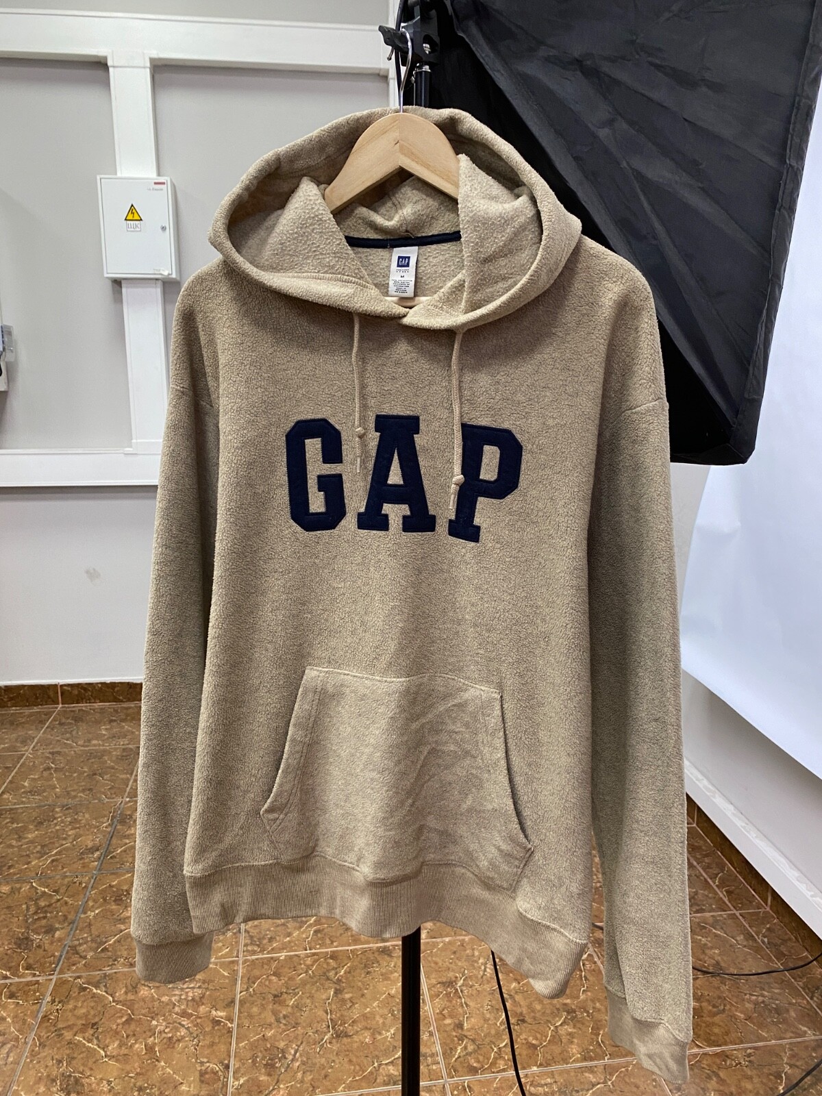 💀🇺🇸 Vintage Y2K Gap Fleece Hoodie Rare Retro Hype size M color beige