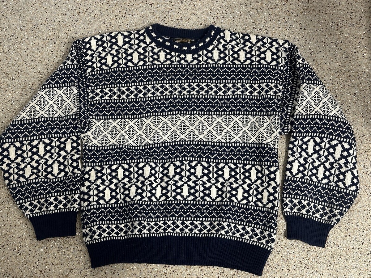 トップス 1990's Eddie Bauer cotton knit sweater L Vintage Eddie Bauer Sweater Mens XL/L Blue Crewneck Cotton Made