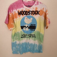 Woodstock Peace Love Music Sz L Tye Tie Dye T-Shirt Liquid Blue Hendrix Hippy
