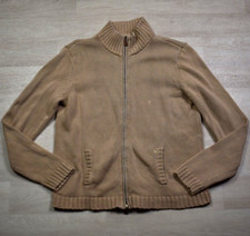 90s Y2K Lauren Ralph Lauren Full Zip Mock Neck Sweater Beige Tan Large VTG