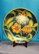 Oriental Accent Decorative Plate, Blue, Gold, Floral, 10" diameter