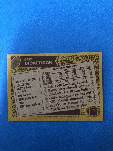 1986 Topps Eric Dickerson Los Angeles Rams #78 EX/NM $0,99 Versand - Bild 2 von 2
