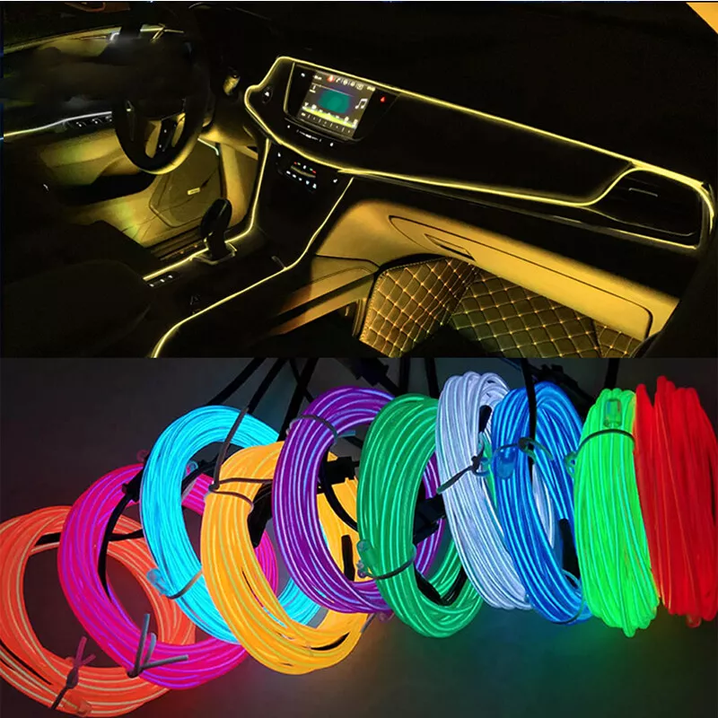 Tumult Retningslinier Anmeldelse 1M/2M/3M/5M Neon Car Interior Lighting LED Strip Light EL Wire Rope  Flexible | eBay