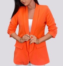 Womens Ladies Ruched Sleeve Fully Lined Blazer Collared Casual Formal Jacket Top