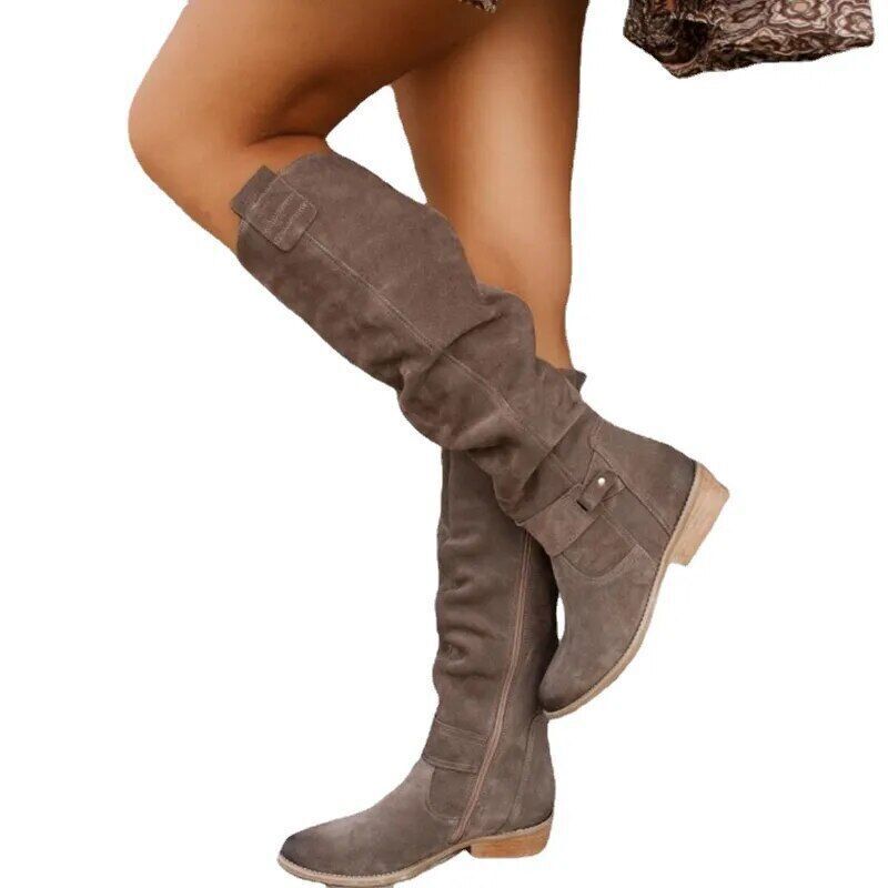 Suede Thigh High Boots スエード サイハイブーツ Fashion Low Heel Side Zip Size 43 Suede Thigh High Women's