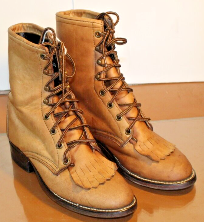 Laredo USA Brown Leather Lace Up Roper Boots Women's 1/2 M Great