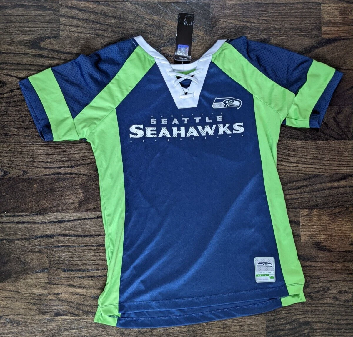 Womens Seattle Seahawks Jersey Shirt Draft Me Laces Bling Sequins Sz M NWT