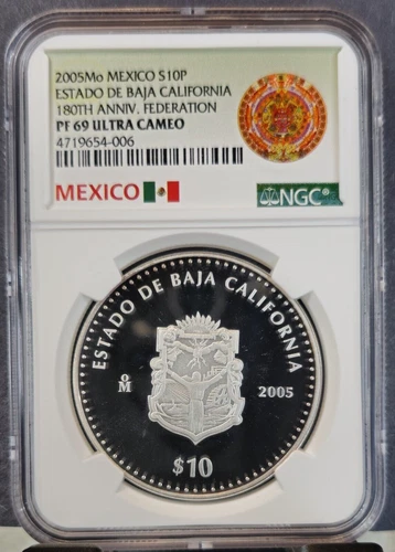 2005 MEXICO SILVER 10 PESOS S10P ESTADO DE BAJA CALIFORNIA NGC PF 69 ULTRA CAMEO