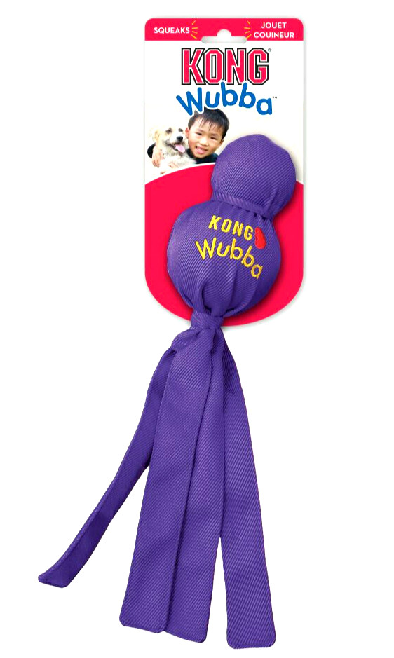 Kong Wubba Small Purple Squeaky Toss Tug & Fetch Puppy Dog Toy 