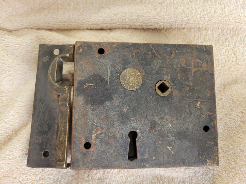 ORIGINAL 1800S CARPENTER RIM LOCK   5" X 4 1/2 "