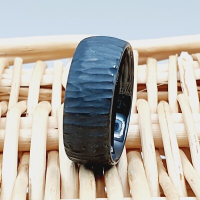 Men s Black Tungsten Wedding Band Unique Tree Bark Texture   8mm Brushed Finish