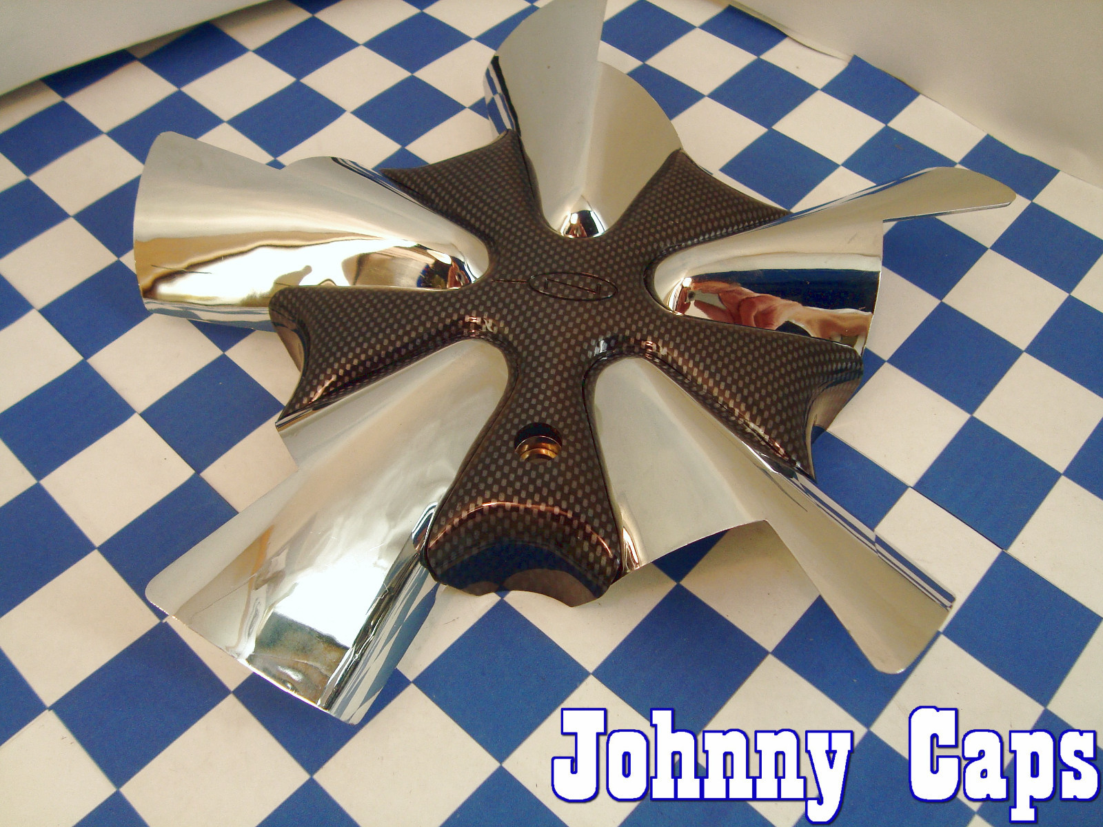 Neeper Wheels Chrome/Carbon-Fiber Center Caps #10458 Custom Wheel Cap (7231) (1)