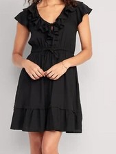 Old Navy Ruffle Dress W Pockets Mini Flutter Sleeve Black Sz S