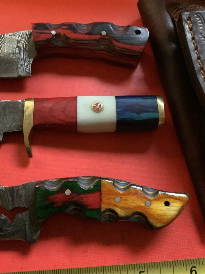 Лот 3 шт. ЗАКАЗНОЙ ручной работы ДАМАССКОЙ стали Skinner ножи охотничий нож набор недвижимости - Изображение 3 из 4