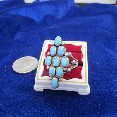 VINTAGE   SOUTHWEST  NATIVE  CLUSTER    TURQUOISE   RING  SIZE  11   STERLING