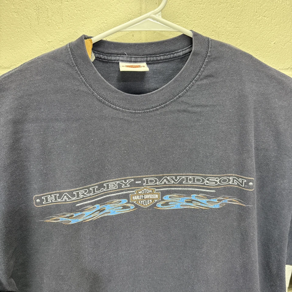 Vintage Harley Davidson Blue Flames Long Sleeve Shirt Large Blues Brothers Y2K - Image 4 of 4