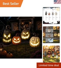 4 Pack Glow in the Dark Metal Pumpkin Yard Stakes for Spooky Halloween Decor