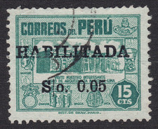 1952  Peru SC#  456 - Archaeological Museum - Surcharged in Black - Used