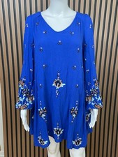 Free People Oxford Women's Dress Mini Boho Babydoll Embroidered XS Blue Floral
