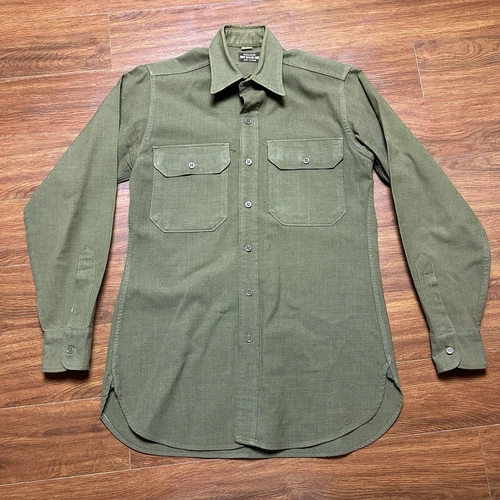 Vintage WWII Army Regulation Military Officer Shirt 14.5 - 33 Button Pocket Tee