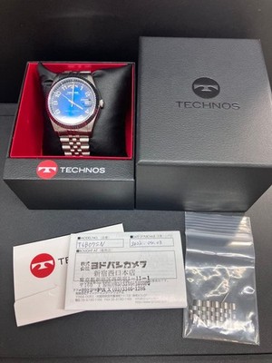 Technos T6B07SN Men's Quartz Watch Blue Gradient Dial Fluted Bezel Date with Box
