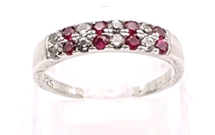 Silver Ruby Ring Lab Created Double Row Eternity … - image 1