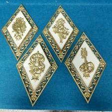 Set of 4 Syroco MCM Diamond Shape Wall Plaques Regency Decor 
