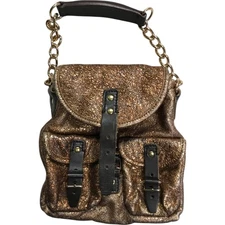 BALENCIAGA Paris Mini Hand Bag Womens Brown Crackled Leather Chain Strap